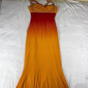 VTG Beyond Division By Jovani Halter Front Slit Formal Gown Dress Women 6 Ombre
